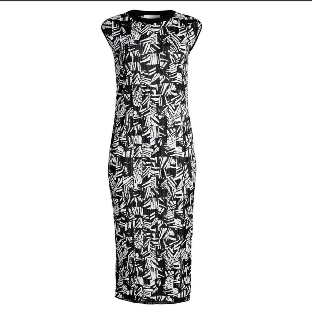 Sleeveless Black & White Patterned Midi Dress
